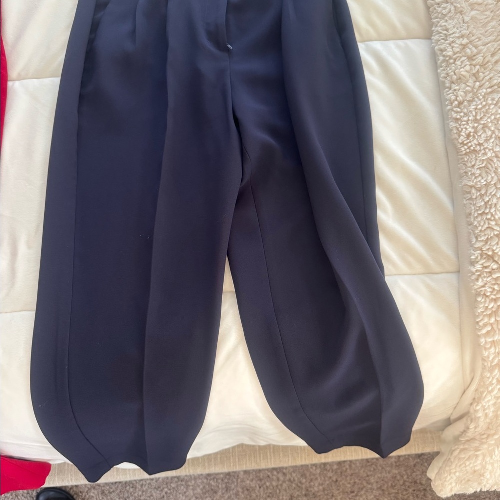Elegant Navy Blue Trousers paper bag pants style